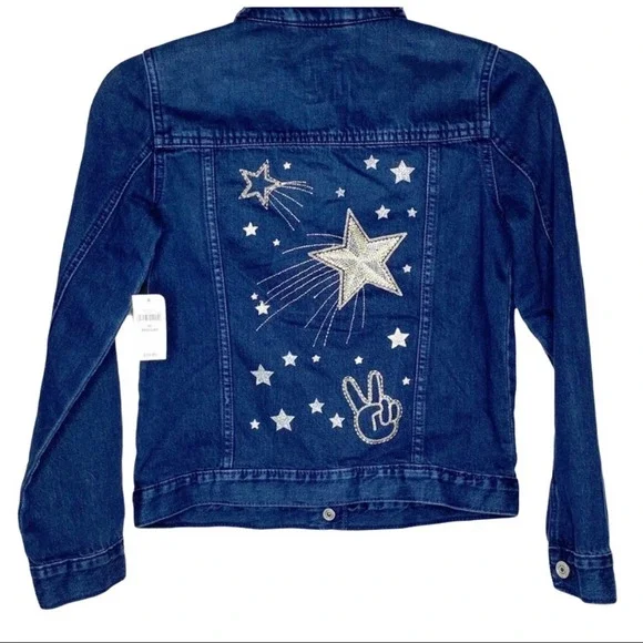 NWOT Kids Girls Gap Denim Jean Cat Star Jacket XL